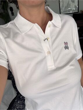 Psycho Bunny Pique White Embroidered Logo Polo Shirt Short Sleeve Women’s S